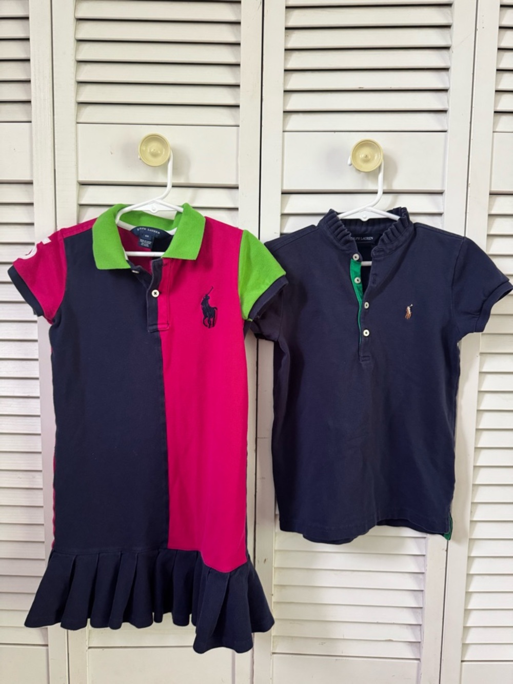 Ralph Lauren Girls Navy, Pink & Green Colorblock Polo Dress and the t-shirt.